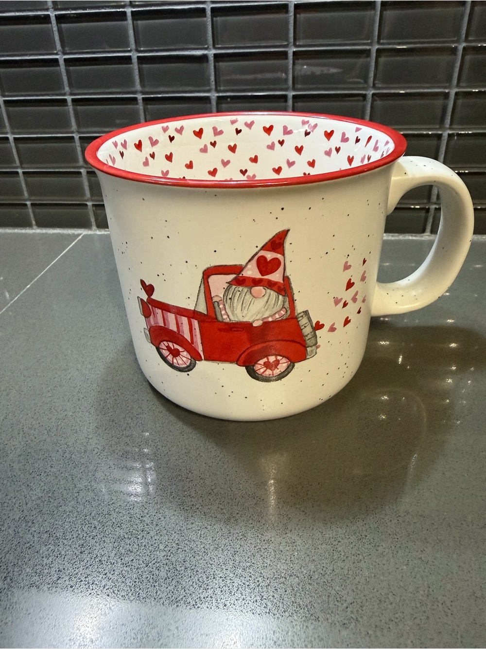 Heart Gnome Red Accent Ceramic Mug